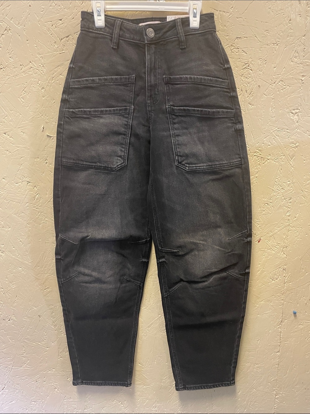 Black Utility High-Rise barrel Cargo Jeans